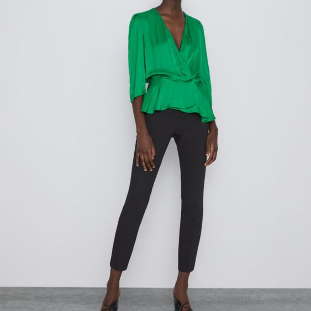 NWT ZARA SATEEN WRAP BLOUSE SIZE S